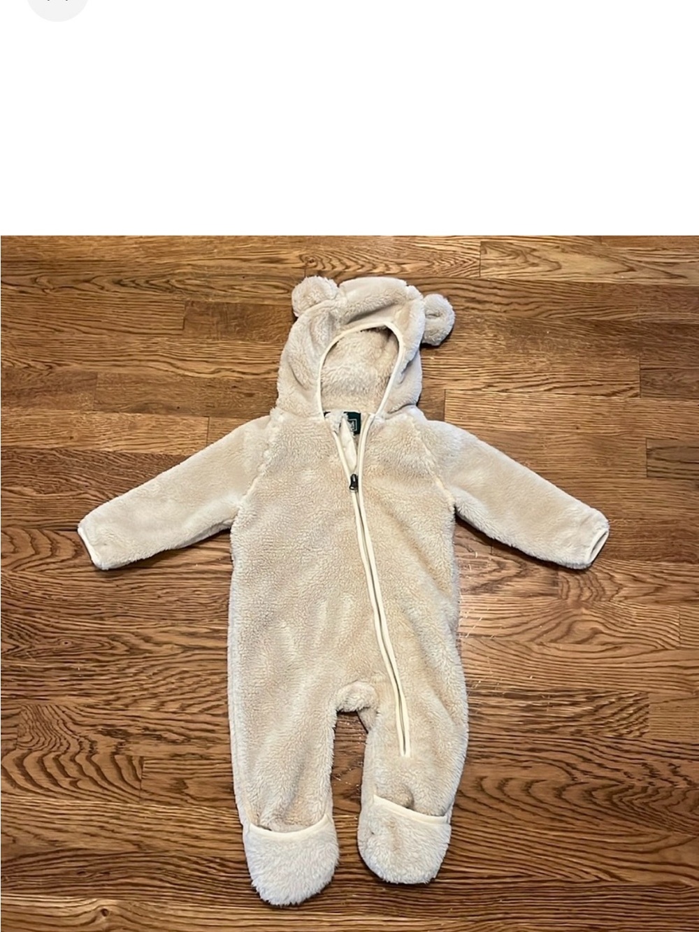 L.L. Bean Cream Fuzzy Bear Hooded Baby One-Piece